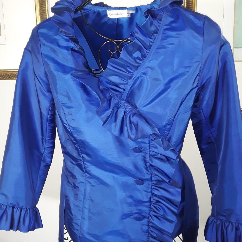 Calvin Klein Royal Blue ruffled blouse